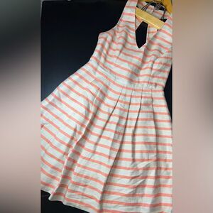 Banana Republic Coral Striped Linen Fit & Flare Dress Size 4 (S) EUC